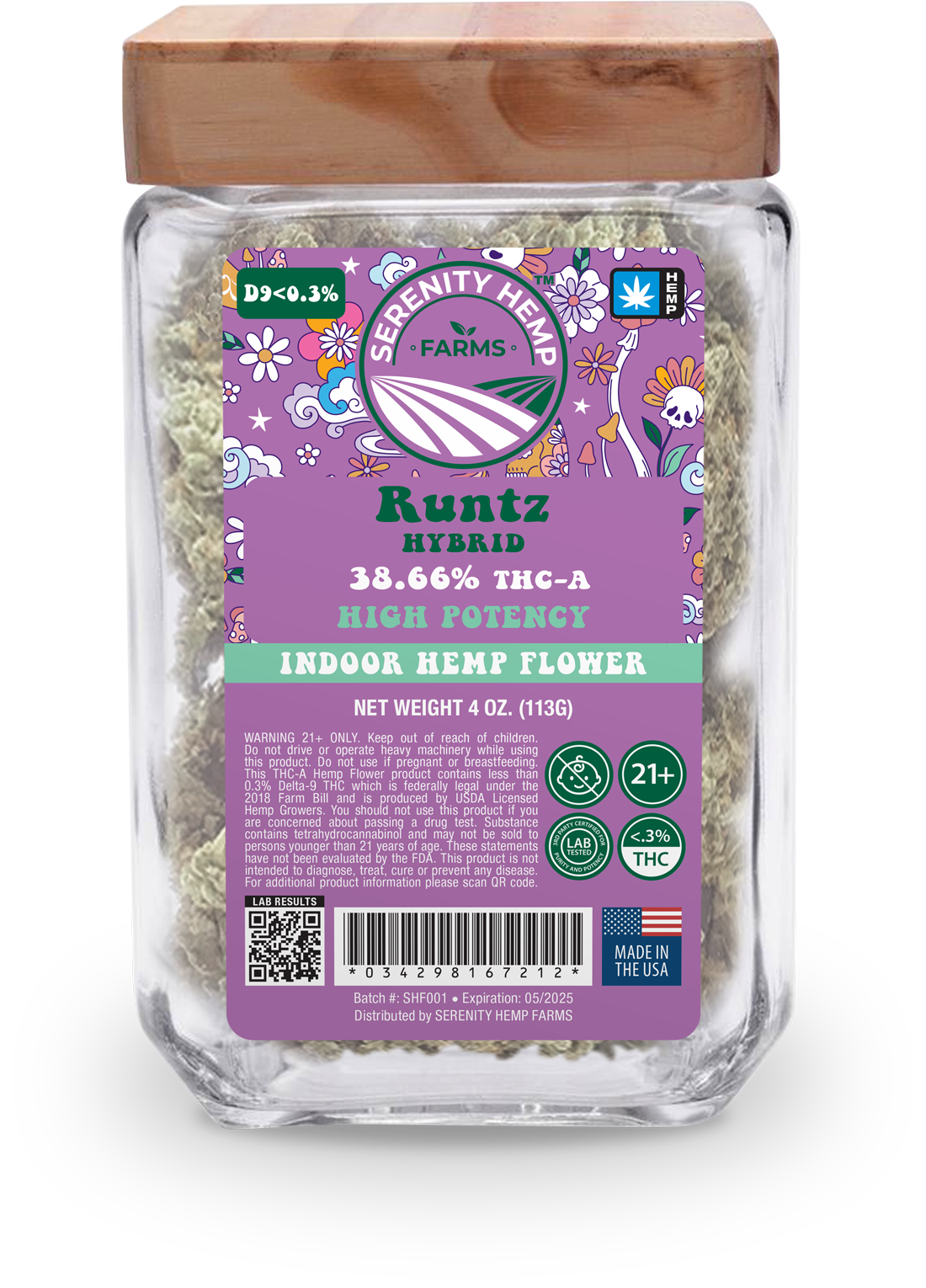 SERENITY HEMP THCA 40Z FLOWER - RUNTZ