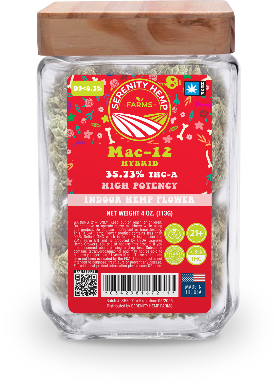 SERENITY HEMP THCA 40Z FLOWER - MAC - 12