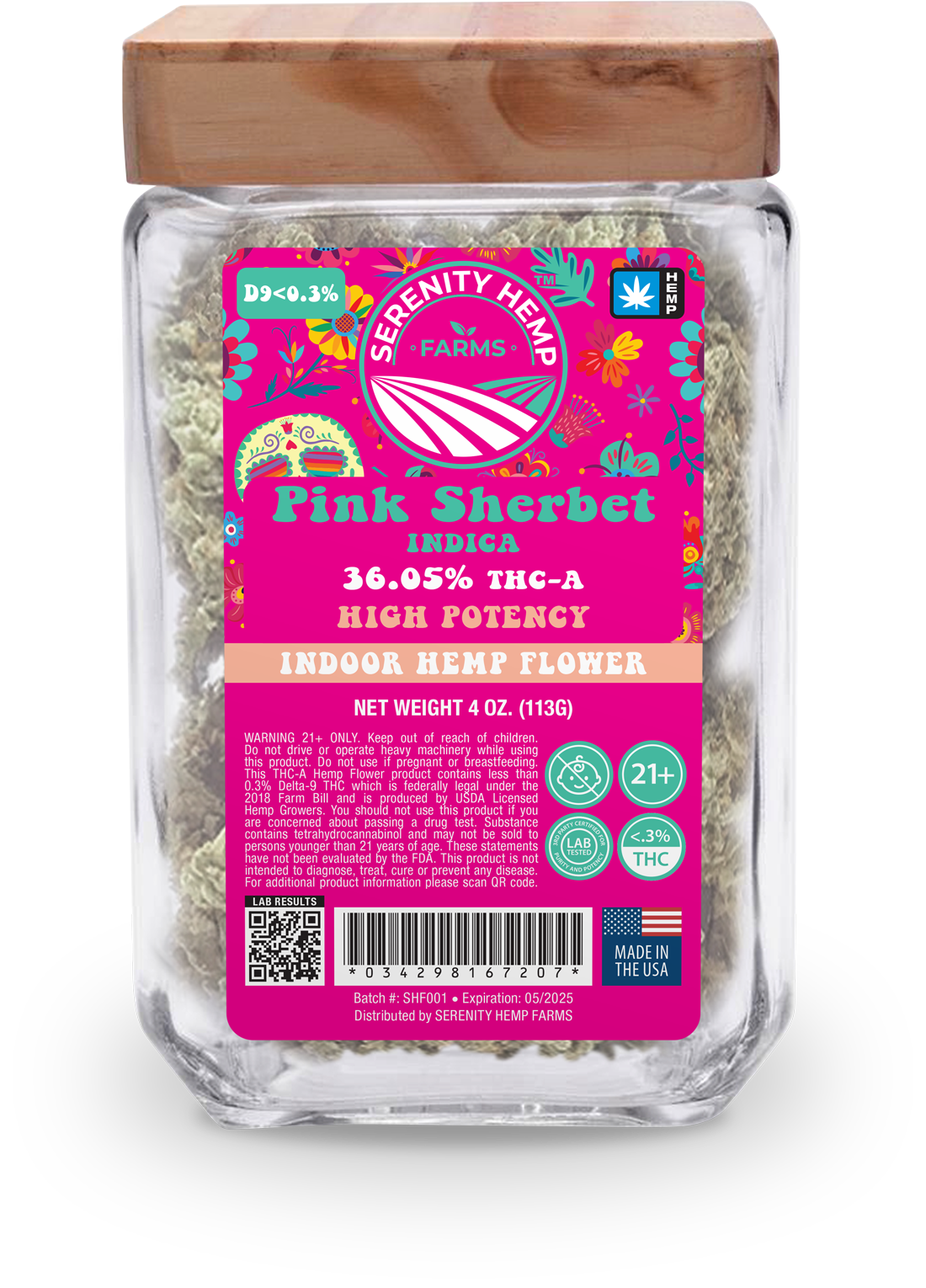 SERENITY HEMP THCA 40Z FLOWER - PINK SHERBET