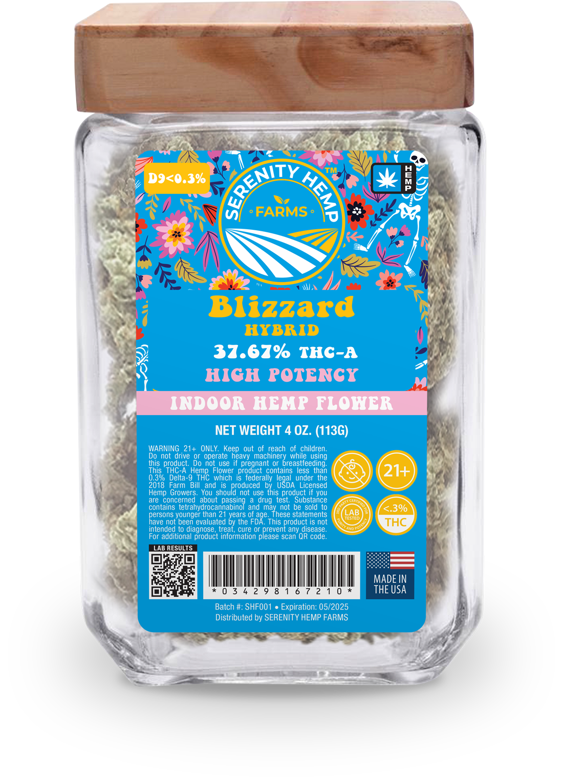 SERENITY HEMP THCA 40Z FLOWER - BLIZZARD